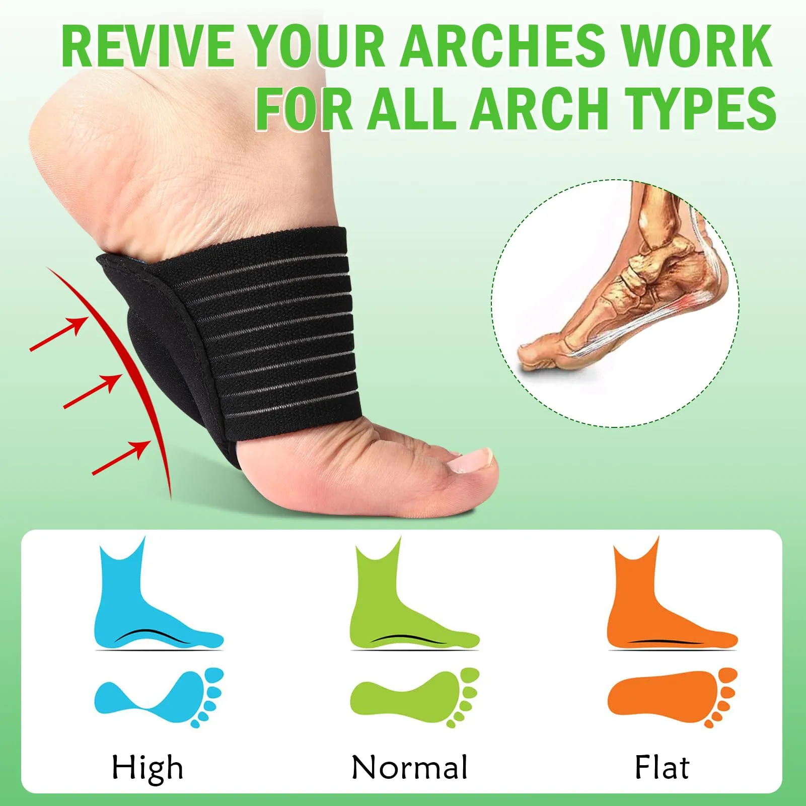 Ailaka 2 Pairs Arch Supports Compression Padded Plantar Fasciitis Bandages for Pain Relief and Sore Flat Feet, Heel Spurs (Black and Gray, One Size) Grey