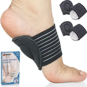 Ailaka 2 Pairs Arch Supports Compression Padded Plantar Fasciitis Bandages for Pain Relief and Sore Flat Feet, Heel Spurs (Black and Gray, One Size) Grey