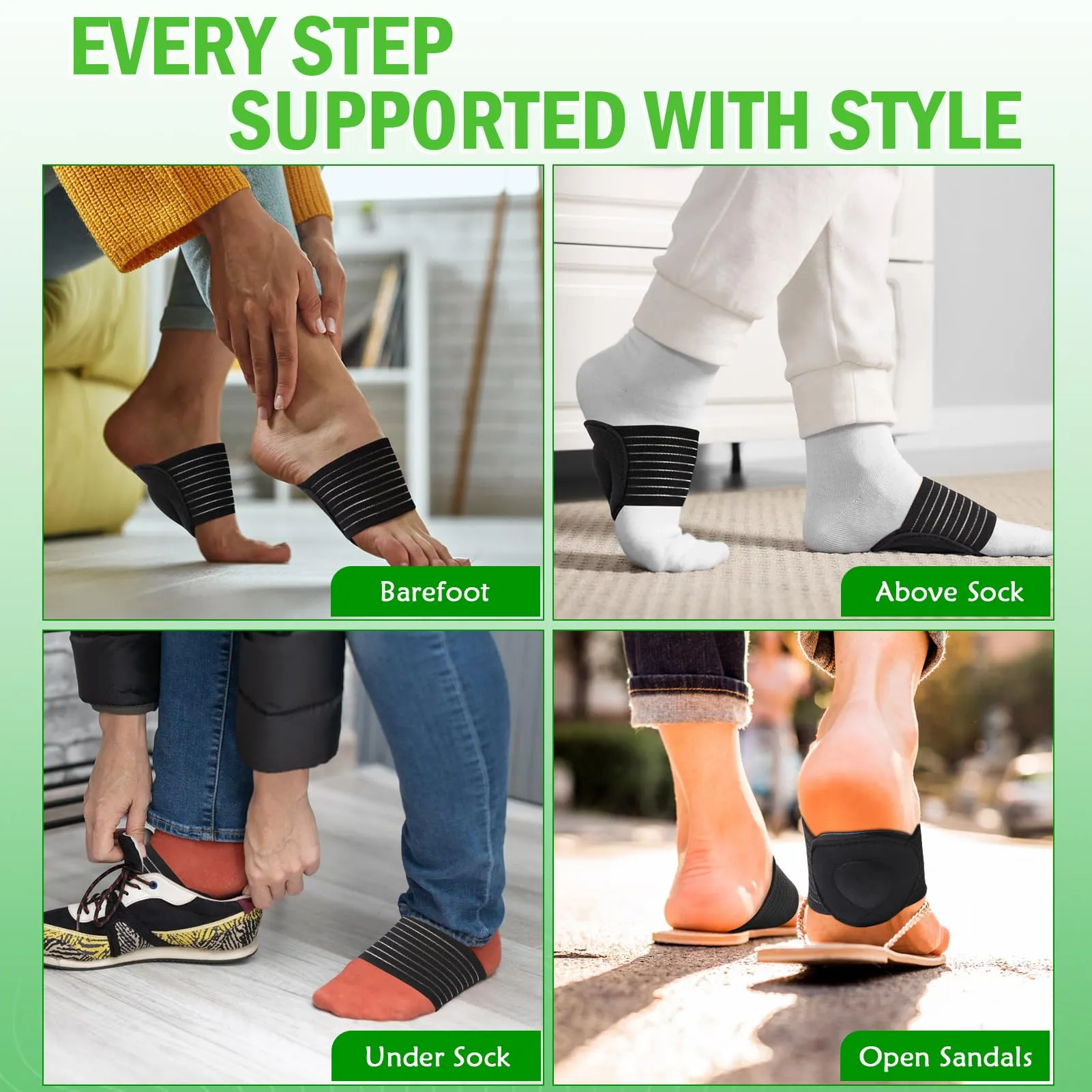 Ailaka 2 Pairs Arch Supports Compression Padded Plantar Fasciitis Bandages for Pain Relief and Sore Flat Feet, Heel Spurs (Black and Gray, One Size) Grey