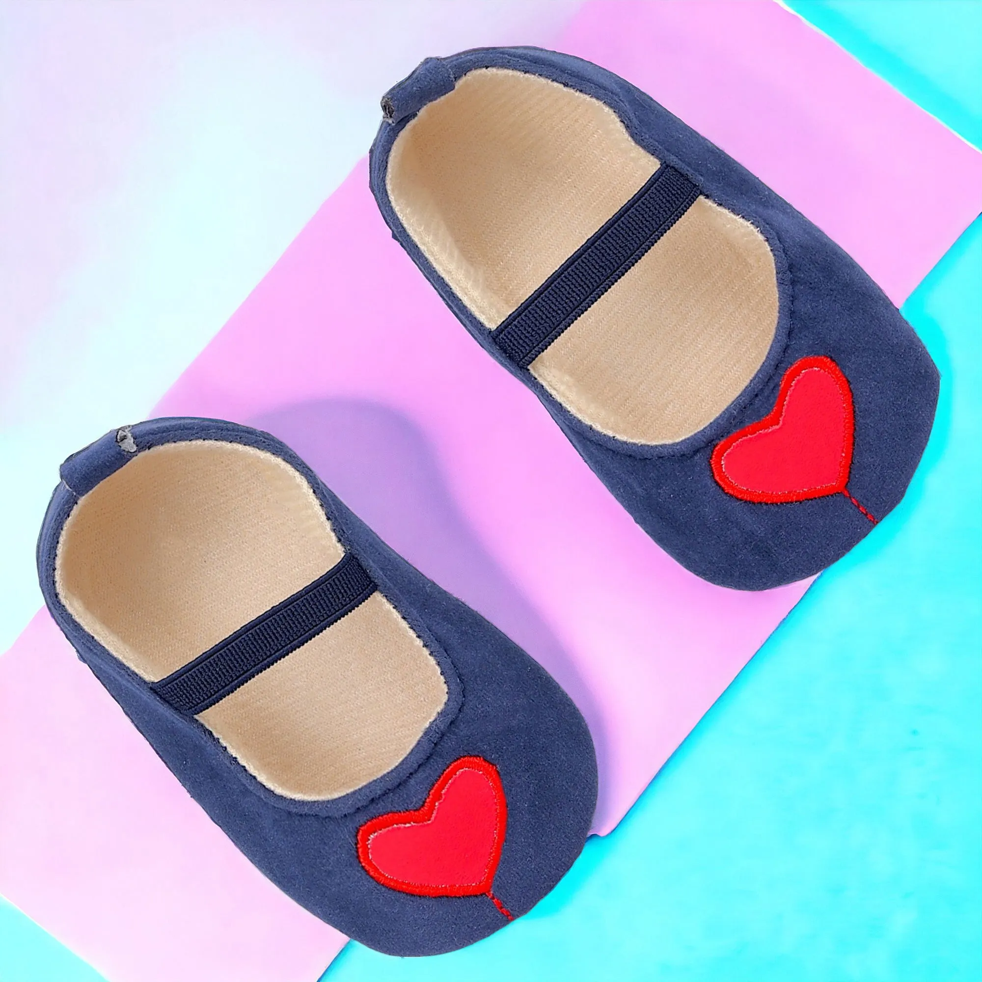 Baby Moo My Little Heart Anti-Skid Elastic Strap Ballerina Booties - Blue, Red