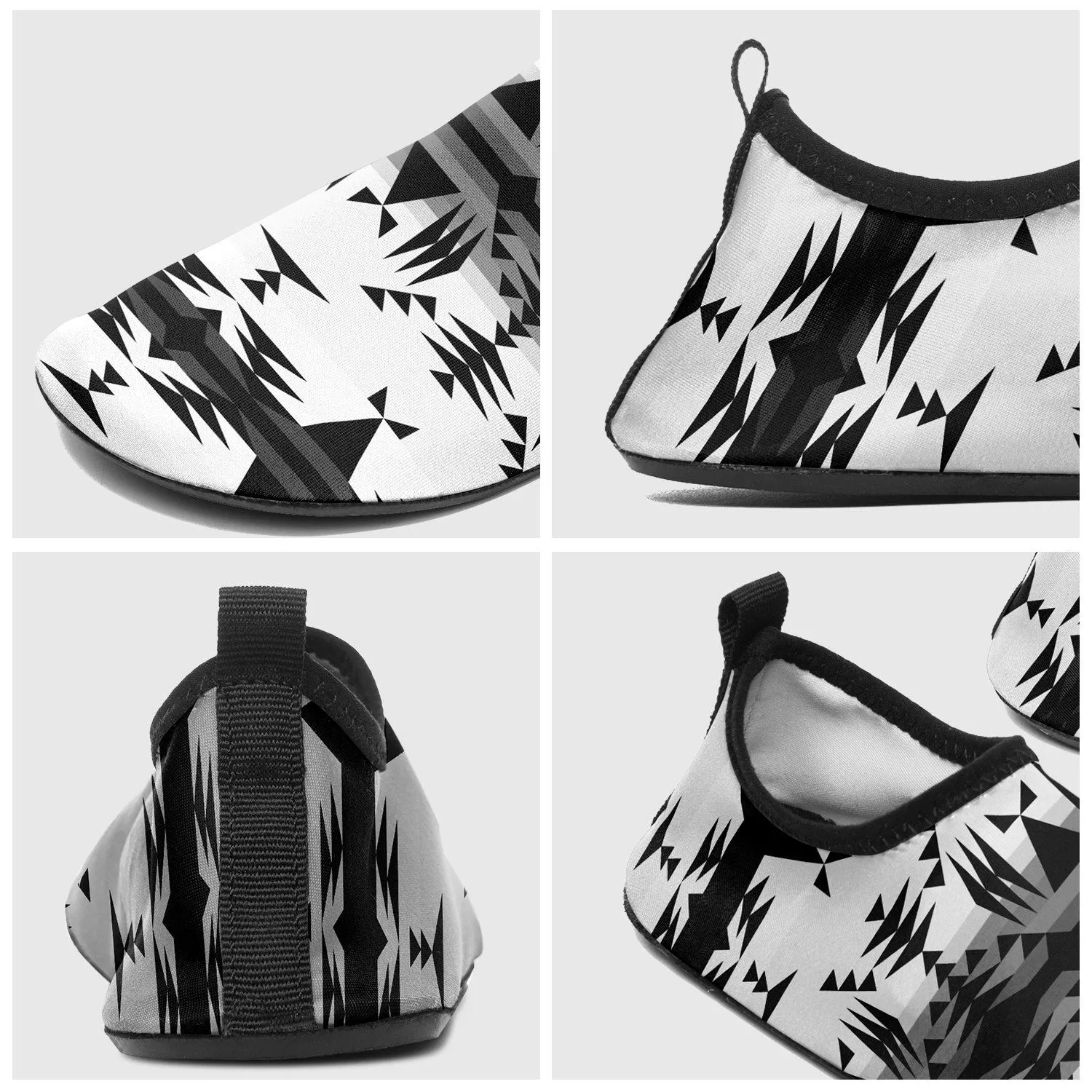 Between the Mountains White and Black Sockamoccs Slip On Shoes