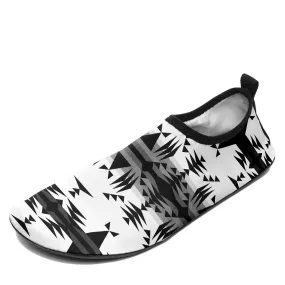 Between the Mountains White and Black Sockamoccs Slip On Shoes