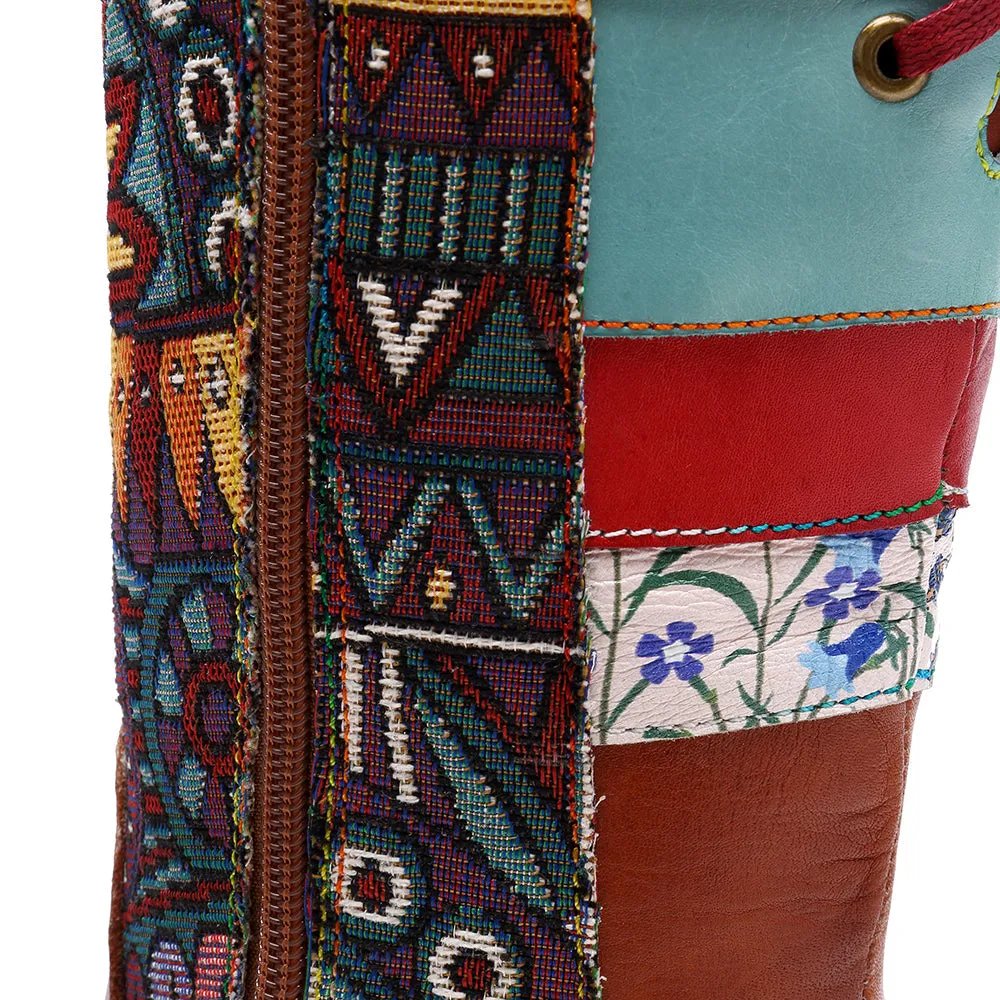 Bohemian Leather Splicing Pattern High Tube Boots