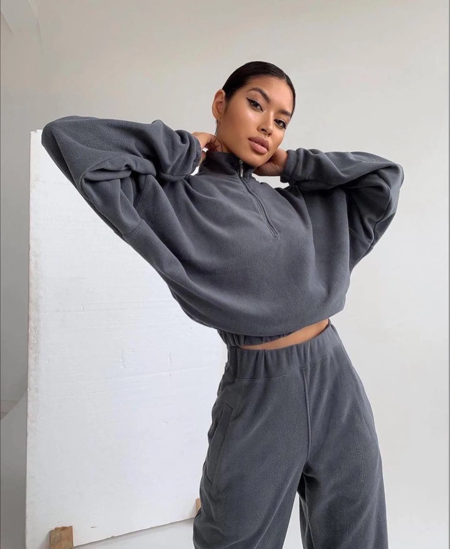 Fashion High Collar Leisure Fleece Sweater Suit