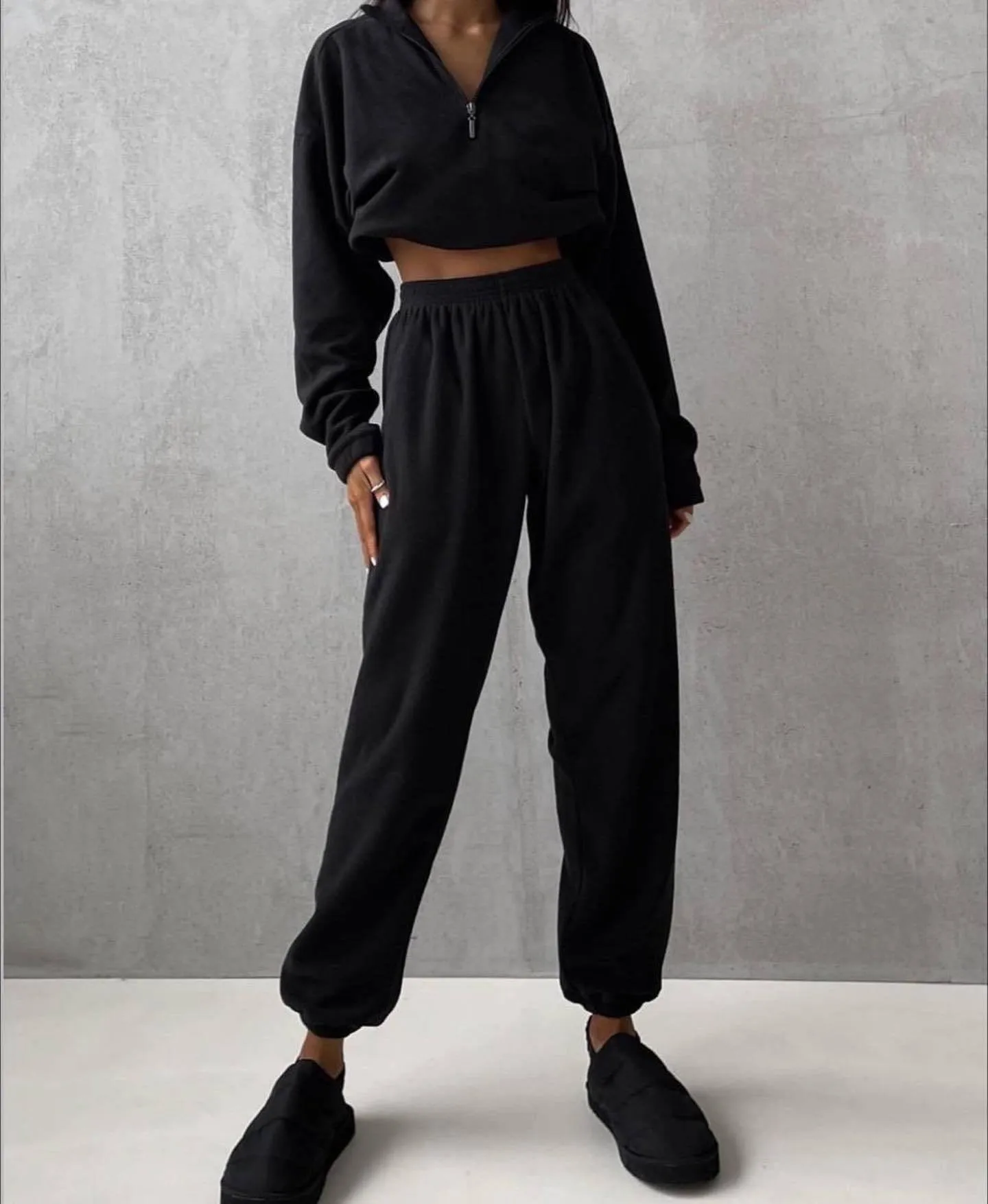 Fashion High Collar Leisure Fleece Sweater Suit