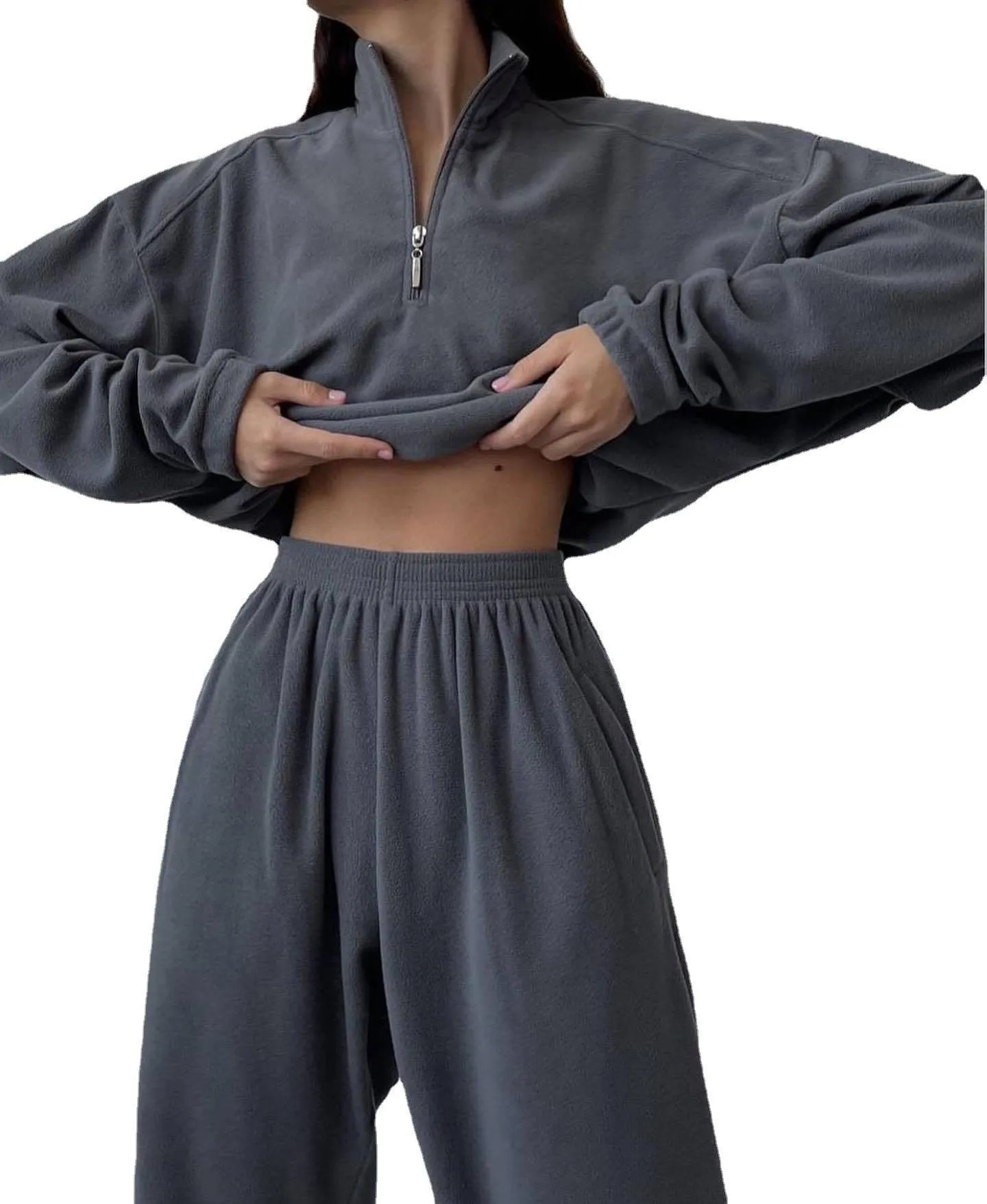 Fashion High Collar Leisure Fleece Sweater Suit