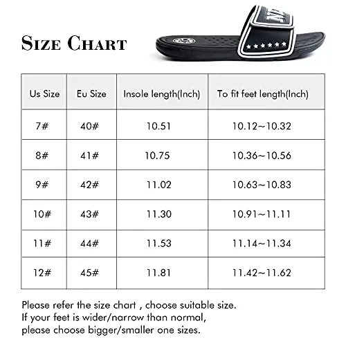 FUNKYMONKEY Sandals for Men Hook and Loop Adjustable Slip on Sport Slides (9 M US, Black/White)