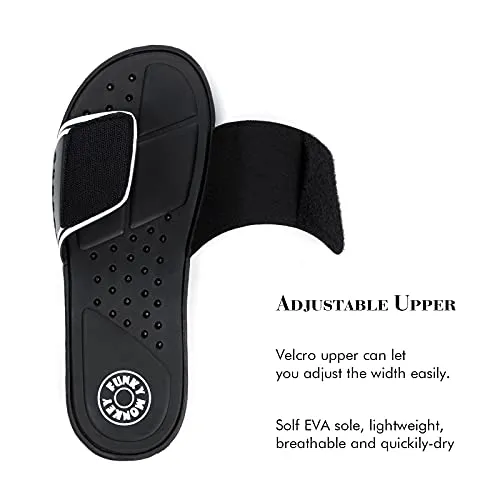 FUNKYMONKEY Sandals for Men Hook and Loop Adjustable Slip on Sport Slides (9 M US, Black/White)