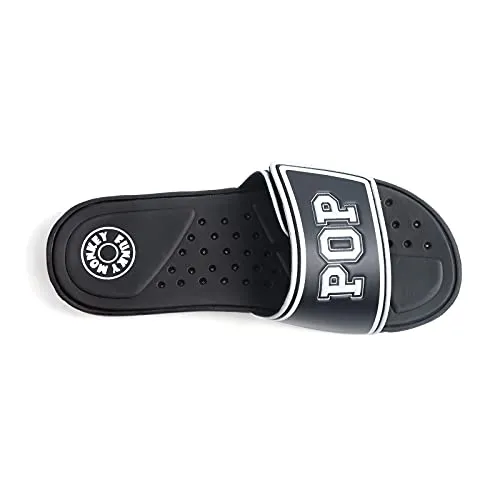 FUNKYMONKEY Sandals for Men Hook and Loop Adjustable Slip on Sport Slides (9 M US, Black/White)