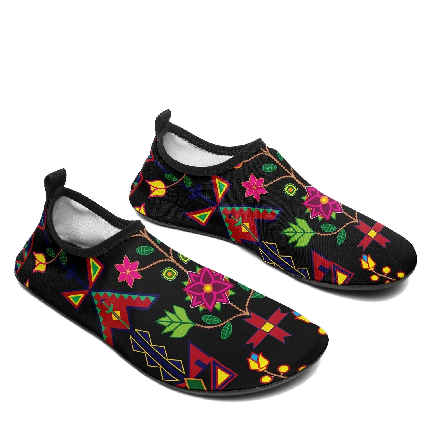 Geometric Floral Spring Black Sockamoccs Slip On Shoes