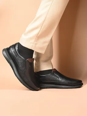 Jet Black Genuine Leather Slip-On Moccasin Shoes