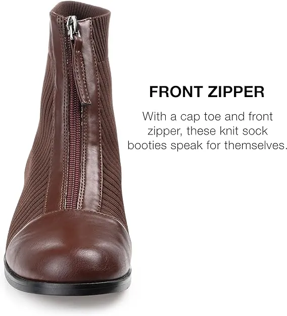 Journee Collection Women's Bexlie Front Zipper Capped Toe Booties  Color Brown Size 9.5M