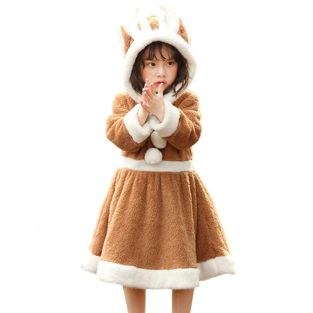 Parent-child Animal Costume Christmas Elk Skirt Play Coral Fleece Home Parent-child Outfit