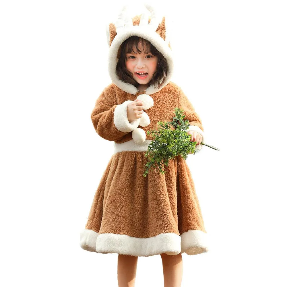 Parent-child Animal Costume Christmas Elk Skirt Play Coral Fleece Home Parent-child Outfit