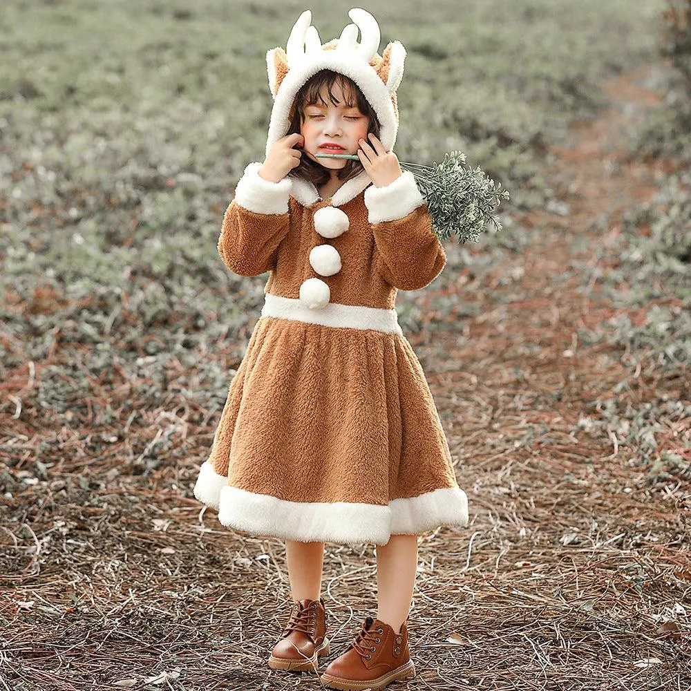 Parent-child Animal Costume Christmas Elk Skirt Play Coral Fleece Home Parent-child Outfit