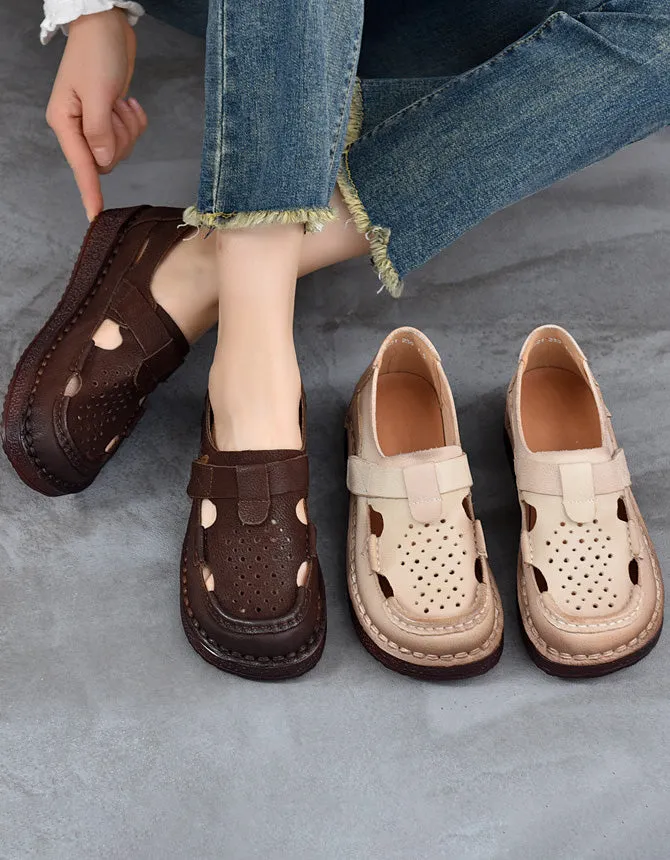 Real Leather Soft Sole Cute Out Handmade Retro Flat Shoes