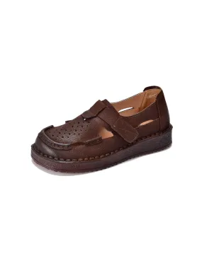 Real Leather Soft Sole Cute Out Handmade Retro Flat Shoes