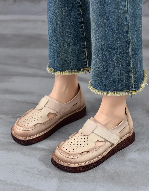 Real Leather Soft Sole Cute Out Handmade Retro Flat Shoes