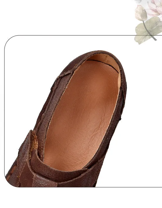 Real Leather Soft Sole Cute Out Handmade Retro Flat Shoes