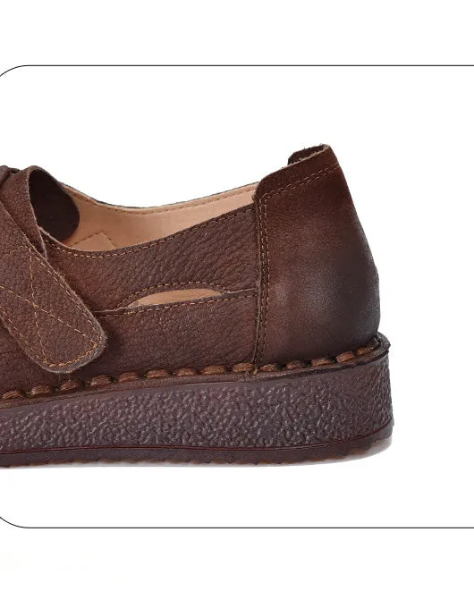 Real Leather Soft Sole Cute Out Handmade Retro Flat Shoes