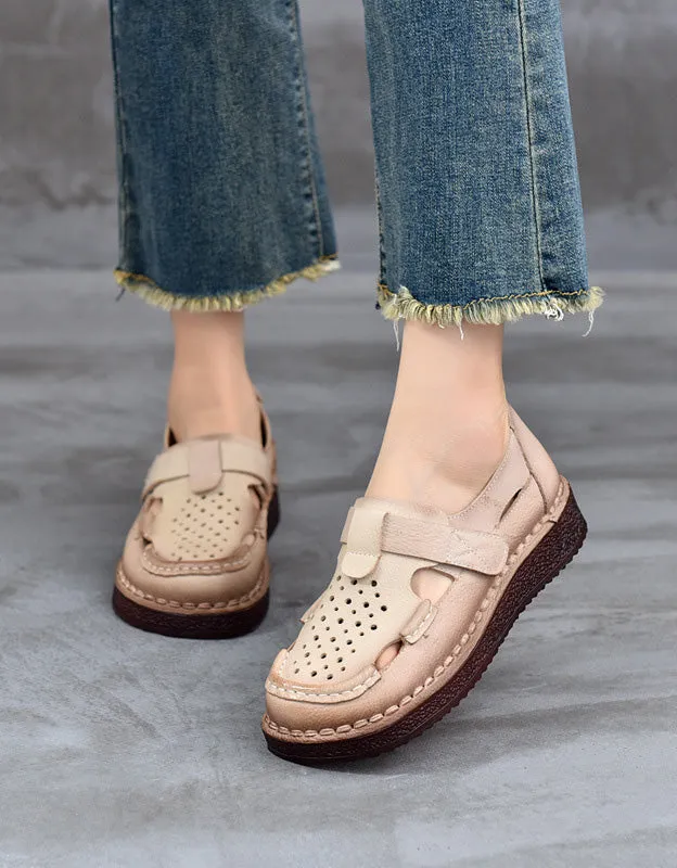Real Leather Soft Sole Cute Out Handmade Retro Flat Shoes