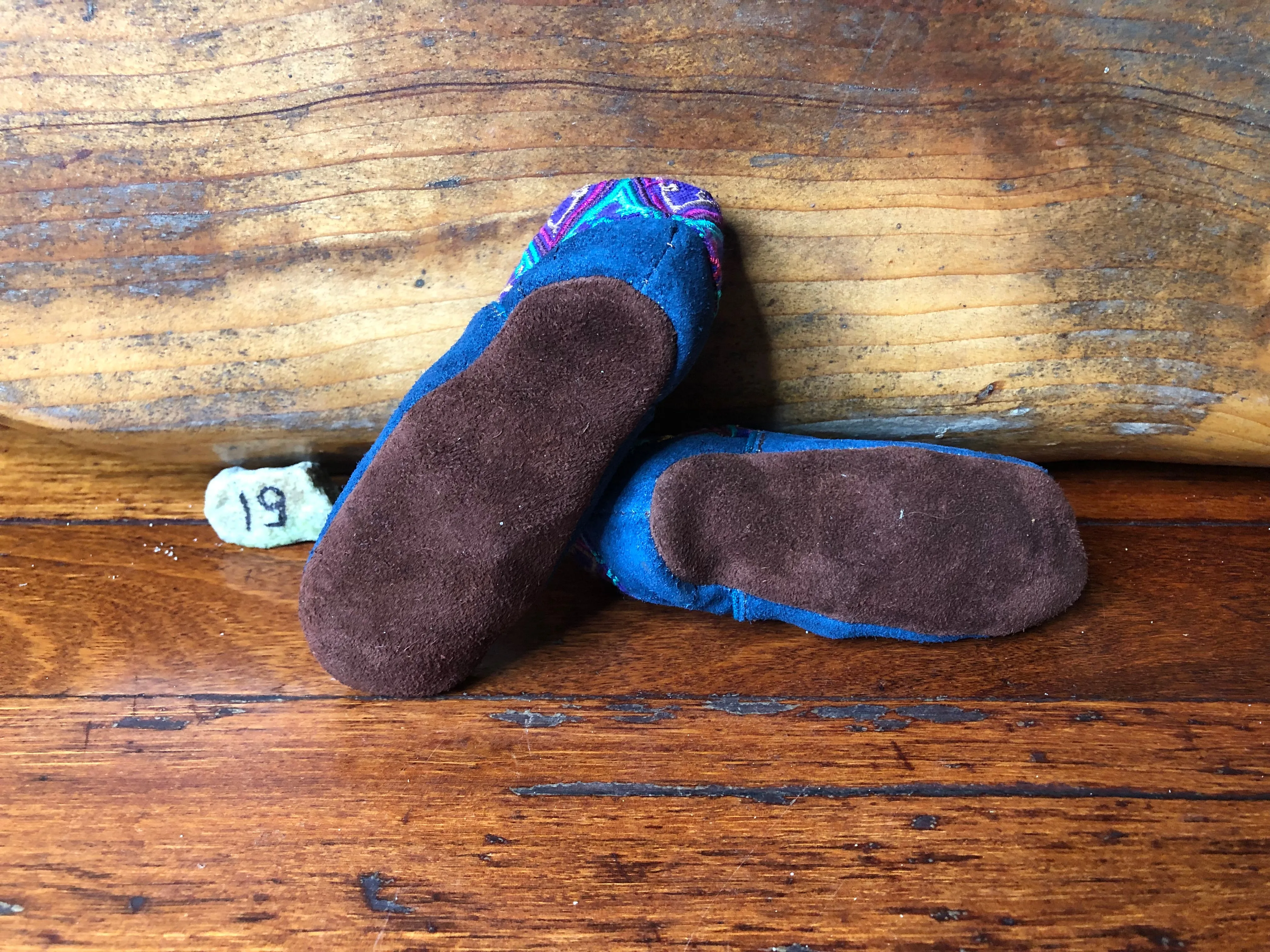Size 19 Baby Elf Slippers - Blue with Zigzags