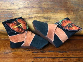 Size 19 Baby Ninja Boots - Black and Orange Flower