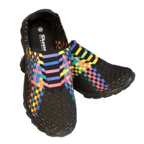 Skooda Ladies Black Sporty Rainbow, Flat lace, Black soles