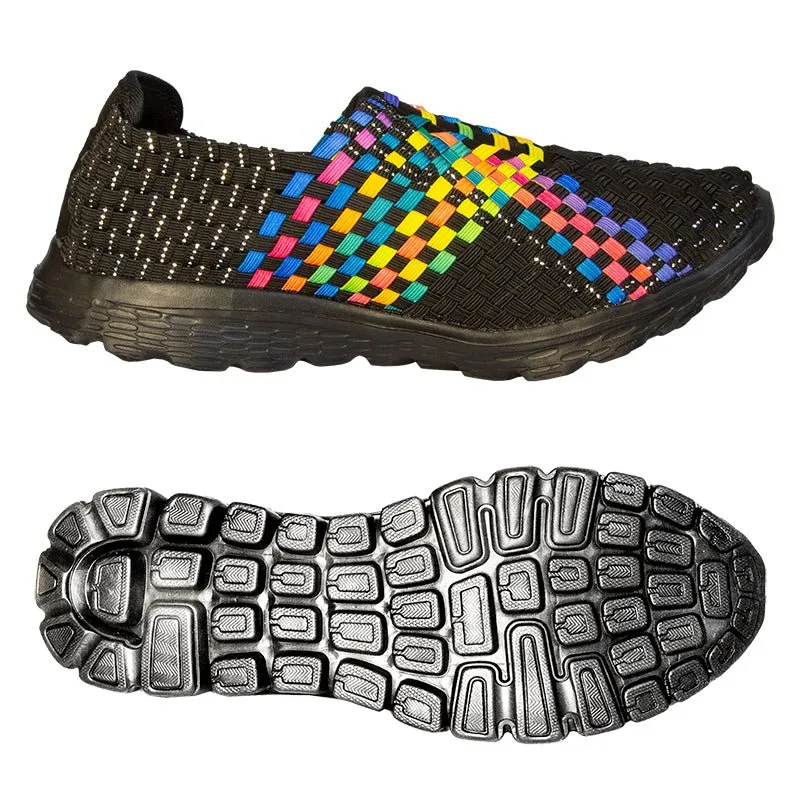Skooda Ladies Black Sporty Rainbow, Flat lace, Black soles