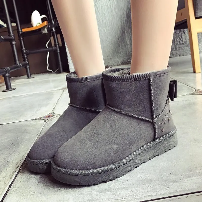 Snow Fur Rivet Ankle Low Heel Boots