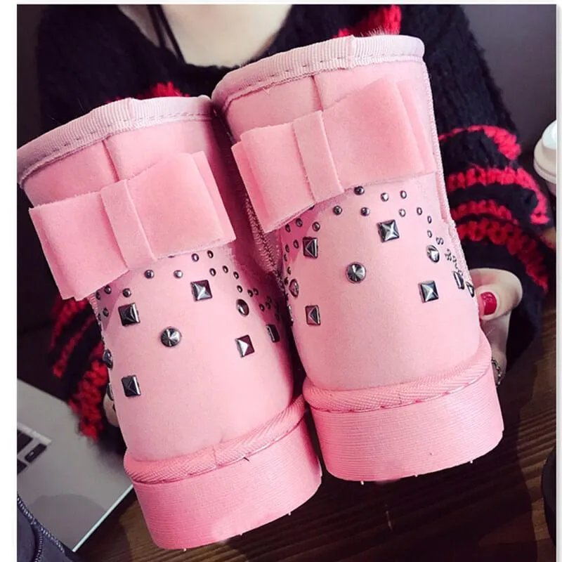 Snow Fur Rivet Ankle Low Heel Boots
