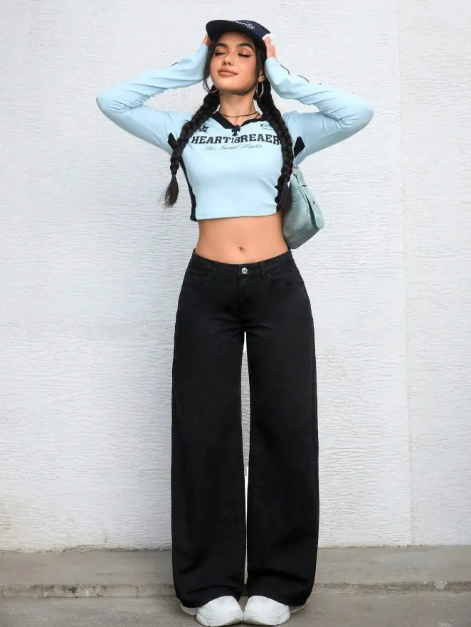 Wide Leg High-Rise Heavy Black Jeans