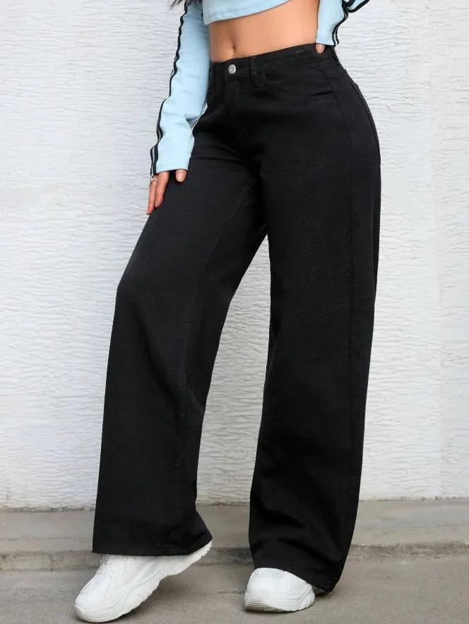 Wide Leg High-Rise Heavy Black Jeans