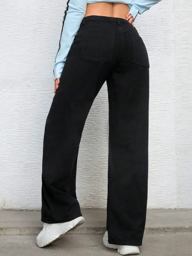 Wide Leg High-Rise Heavy Black Jeans