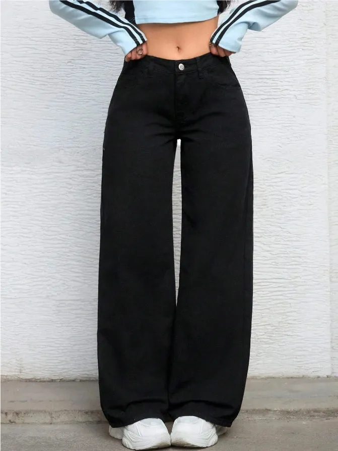 Wide Leg High-Rise Heavy Black Jeans